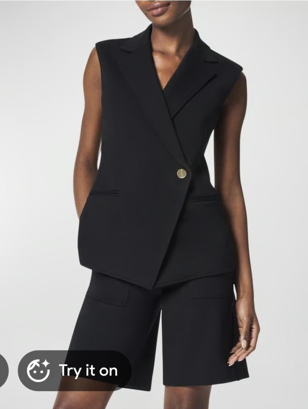Spanx Asymmetrical Tailored Vest Black Sleeveless Blazer Sz 2x